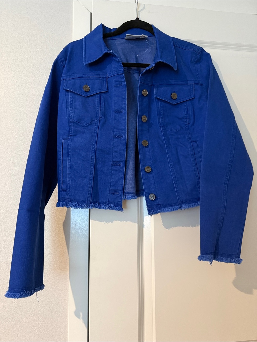 Susan Graver Electric Blue Cropped Denim Jacket
